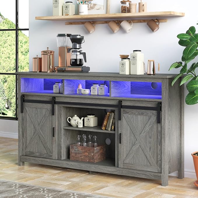 LED Farmhouse TV Stand for 65 inch TVs, Rustic Entertainment Center TV Cabinet - Image 2