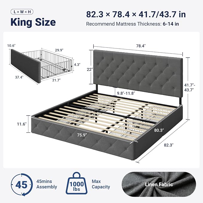 Allewie Upholstered King Size Platform Bed Frame - Image 2