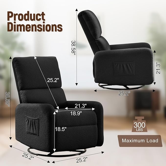 Korser 360° Rocking Chair, Nursery Rocker Chair - Image 2