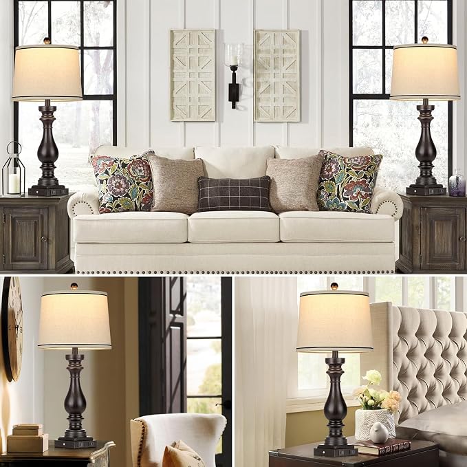 Cinkeda 29" Tall Table Lamp for Living Room Set of 2, Farmhouse Vintage Bedside - Image 7