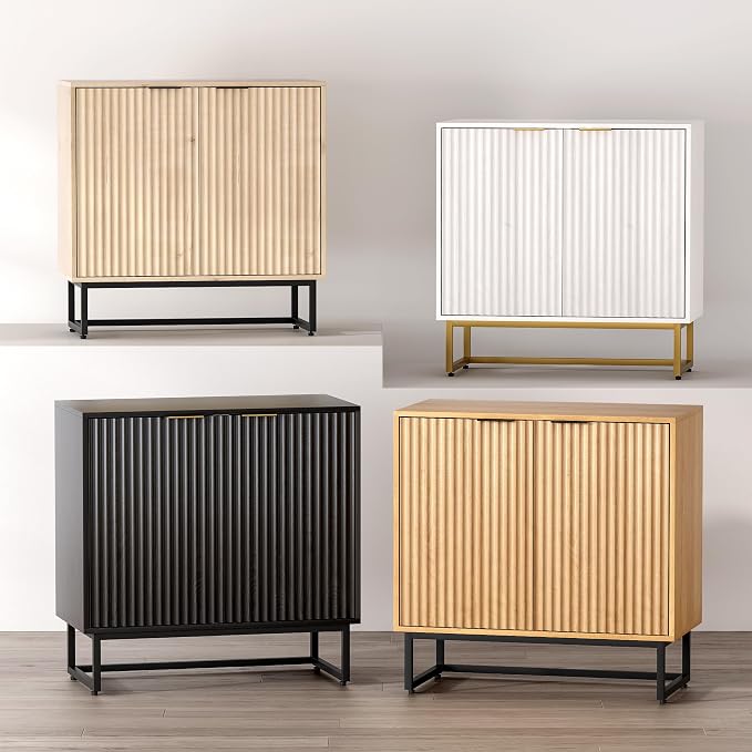 EYYTHUNG Fluted Storage Cabinet Set of 3, Sideboard Buffet Cabinet Modern - Image 9
