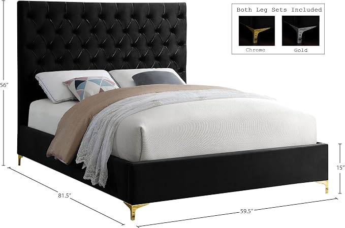 Meridian Furniture Cruz Collection Modern | Contemporary Velvet Upholstered Bed - Image 3