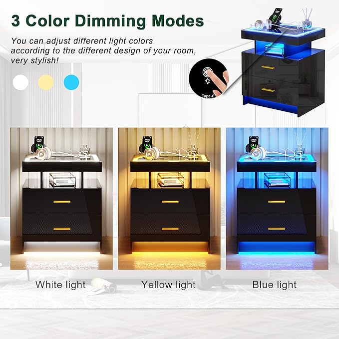 HNEBC Auto LED Nightstand Set of 2, Smart Night Stand - Image 6