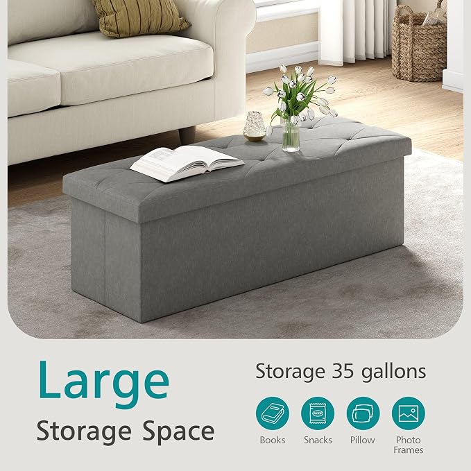VECELO 43'' Folding Storage Ottoman Bench, Storage Chest, Linen Fabric Foot - Image 6