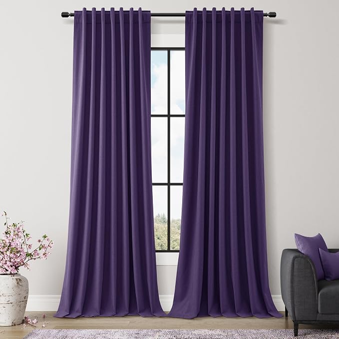 Guken New Purple 100% Blackout Linen Curtains 96 Inch Length 2 Panels Set by Guken