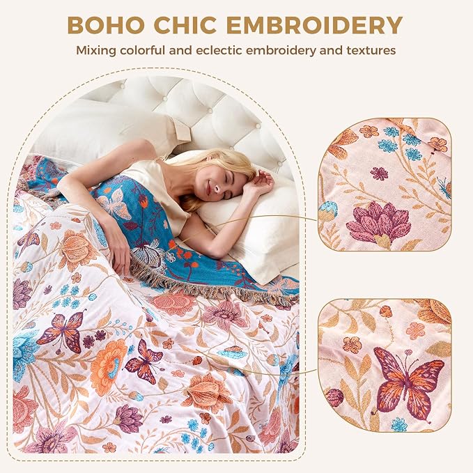LUTBM Boho Throw Blanket for Bed Cotton Summer Blankets Twin Size for Bedroom - Image 4