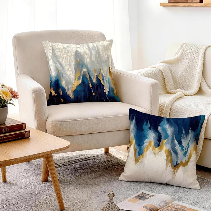 OBSEDE Blue and Gold Abstract Art Decorative Throw Pillow Covers 18 × 18 in - Image 7