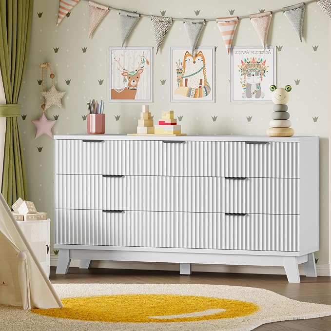 BORNOON 57" Long Dresser for Bedroom, 7-Drawer Fluted Chest, Wide Wood Storage - Image 8