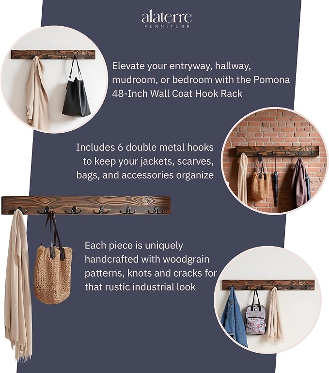 Alaterre Furniture Pomona Entryway Coat Hook – Modern Rustic 48-Inch Wall - Image 3