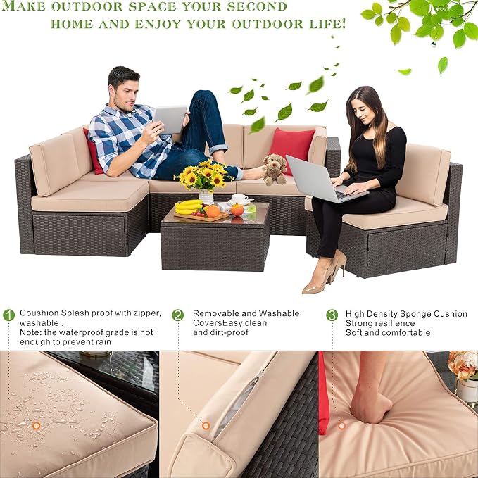 Vongrasig 6 Piece Patio Furniture Set, Small Outdoor Sectional Sofa Couch - Image 4