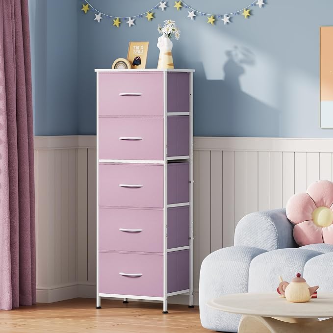 WLIVE Fabric Dresser for Bedroom, 5-Drawer Tall Dressers, Storage Organizer - Image 2