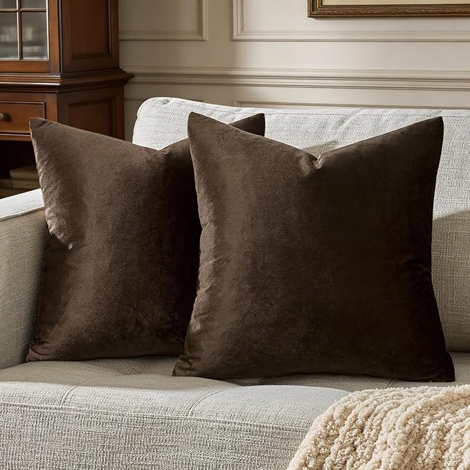 GIGIZAZA Brown Velvet Pillow Covers 26x26, Square Solid Throw Pillow Covers by GIGIZAZAFocusingonhomedecoration