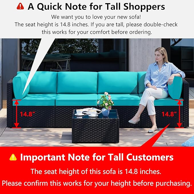 Shintenchi 5 Pieces Outdoor Patio Sectional Sofa Couch, Patio Conversation Sets - Image 2