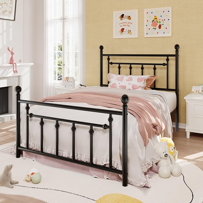 SHA CERLIN 14" Twin Size Metal Platform Bed Frame/Victorian Headboard and - Image 3