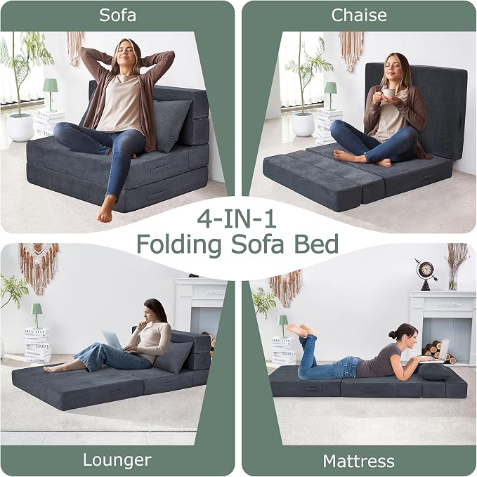 Folding Sofa Bed, 4 in 1 Convertible Sleeper Chair - Image 4