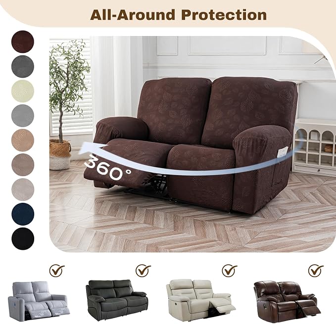 Gennia Recliner Loveseat Cover 4 Pieces, Waterproof Stretch Recliner Sofa - Image 6