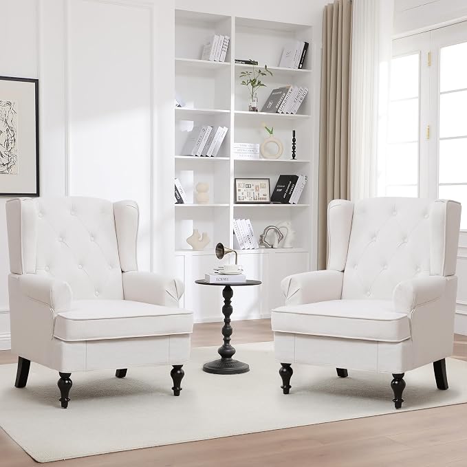 Accent Chair Set of 2, Mid Century Modern Fabric Wingback Chair, Upholstered by choairy