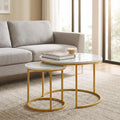 Round Nesting Coffee Table Set of 2, Modern Marble Pattern Wooden Nesting Tables by Cuizehua
