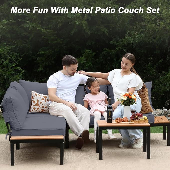 JOYURE 4-Piece Patio Furniture Set, Metal Outdoor Sectional Sofa - Image 7