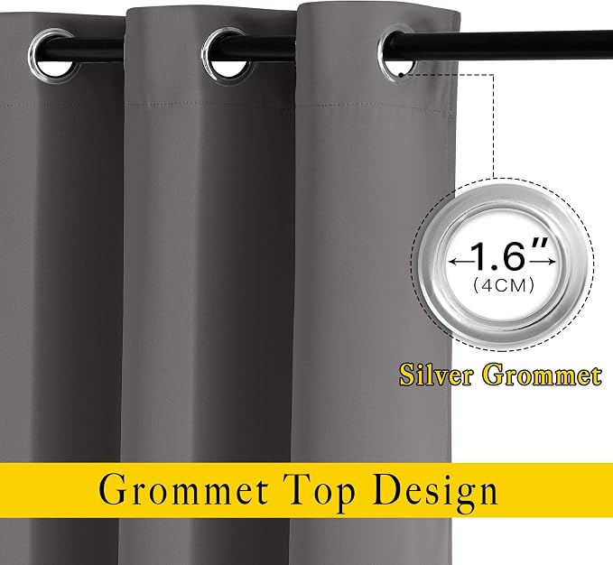 NICETOWN Grey Kitchen Curtains for Windows, Grommet Thermal Insulated Solid - Image 2