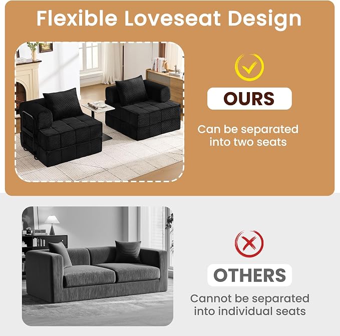 Korser Folding Convertible Sofa Bed, Corduroy Upholstered Boneless Couch - Image 9