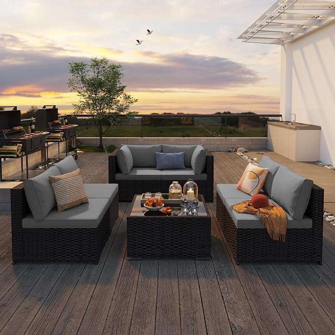 Qsun 7 Pieces Outdoor Patio Furniture Set, PE Rattan Outdoor Wicker Sectional - Image 9