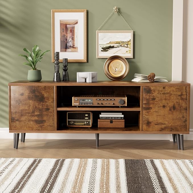 JUMMICO TV Stand for 65 Inch TV, Mid Century Modern TV Stand, Entertainment - Image 7