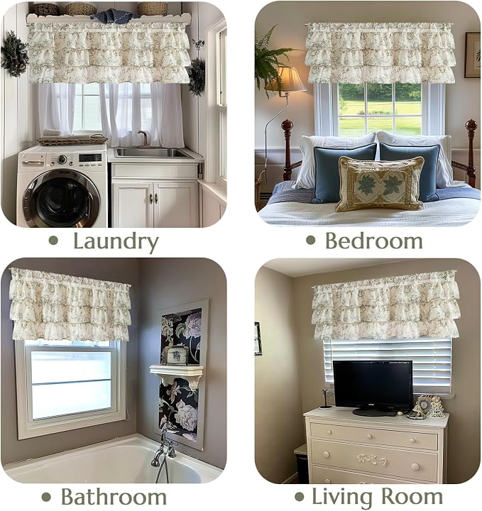 jinchan Ruffled Floral Valance Linen Shabby Chic Small Window Curtain 18 Inch - Image 9