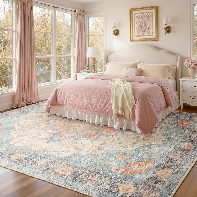 RELEANY Area Rugs 7'x10' Washable Non-Slip, Floral Vintage Distress Print - Image 2