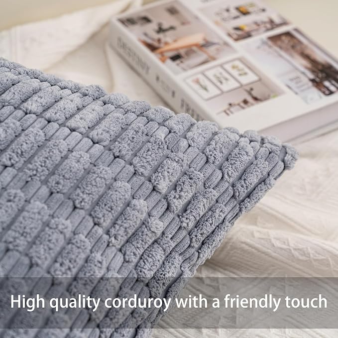 Pack of 2 Corduroy Decorative Throw Pillow Covers 12x20 InchSoft Boho Striped - Image 3