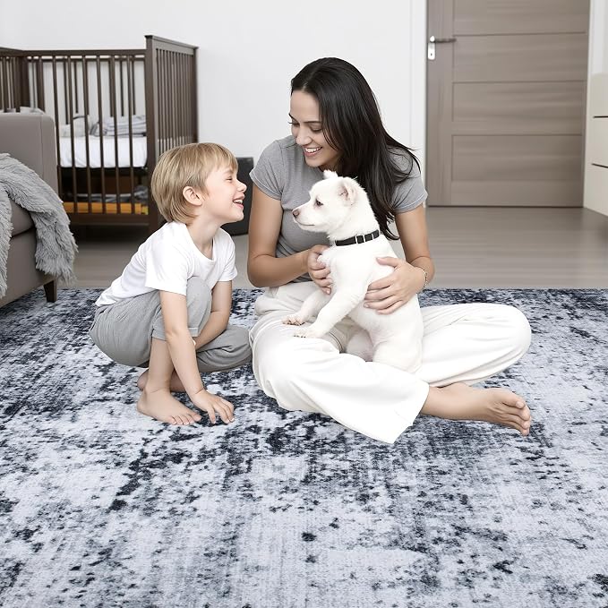 6x6 Area Rug Living Room Rug: Washable Modern Abstract Soft Thin Rug Indoor - Image 8