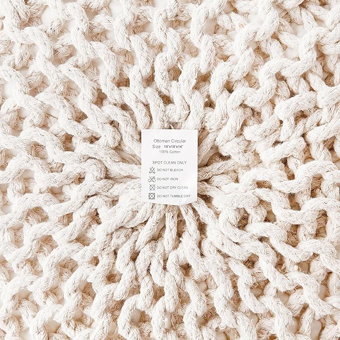 REDEARTH Round Pouf Ottoman –18"x18"x14" Hand-Knitted Cotton Pouffe –Cable - Image 8