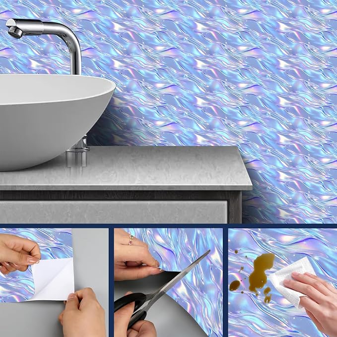 HOMETITUTE Shimmering Lilac Blue Wave Pattern Wallpaper Peel and Stick Contact - Image 6