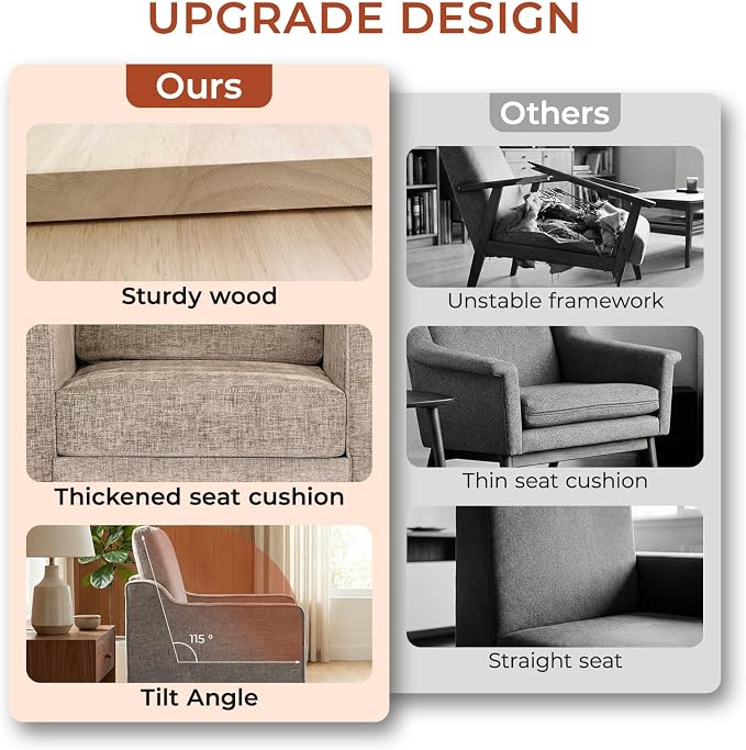 TLSUNNY Mid-Century Accent Chair, Modern Upholstered Chenille Armchair & Padded - Image 7