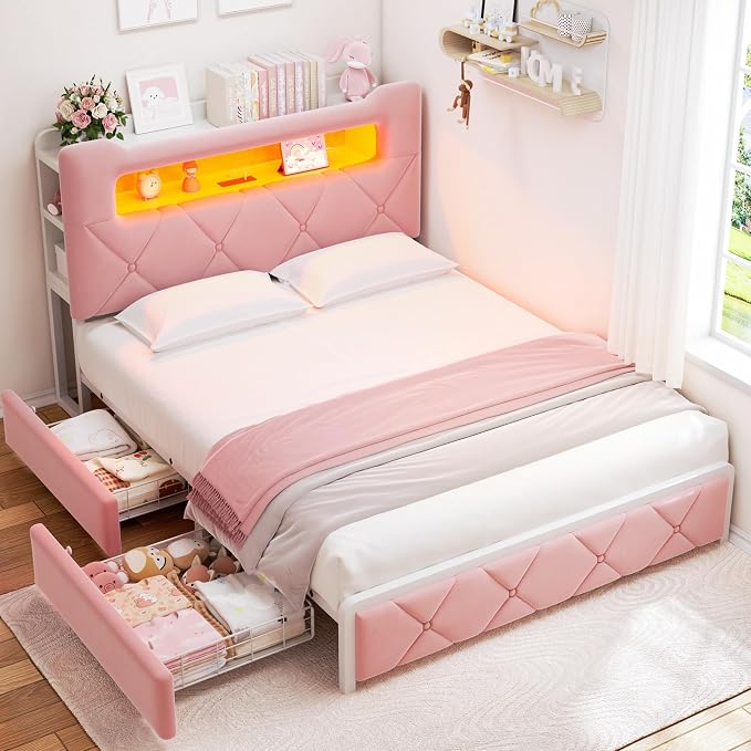 Queen Upholstered LED Bed Frame - Image 3