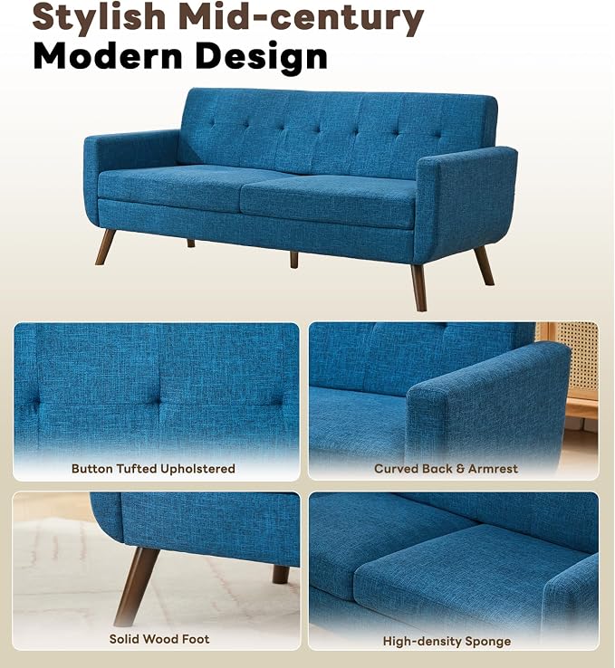 Tbfit 77.2" W Linen Sofa Couch, Mid Century Modern Decor Loveseat Couches - Image 8