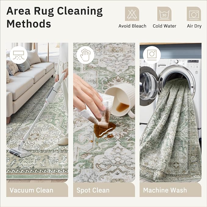 10x14 Area Rugs for Living Room, Non Slip Machine Washable Vintage Rugs - Image 9