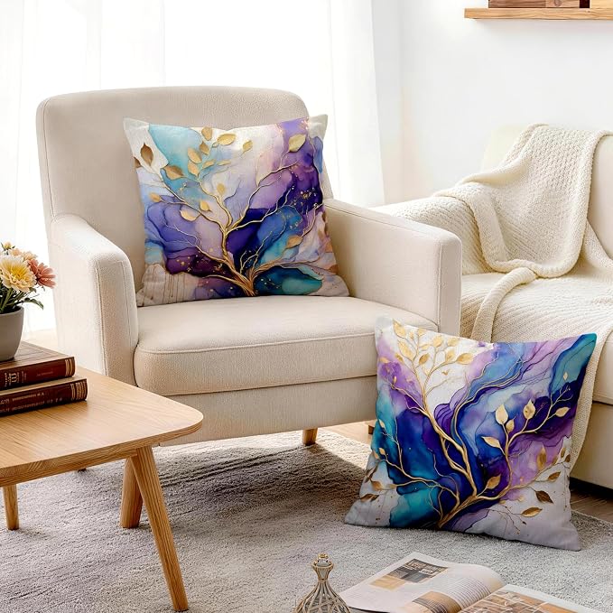 OBSEDE Decorative Throw Pillow Covers Set of 4, 18x18 Inch Purple and Blue - Image 7
