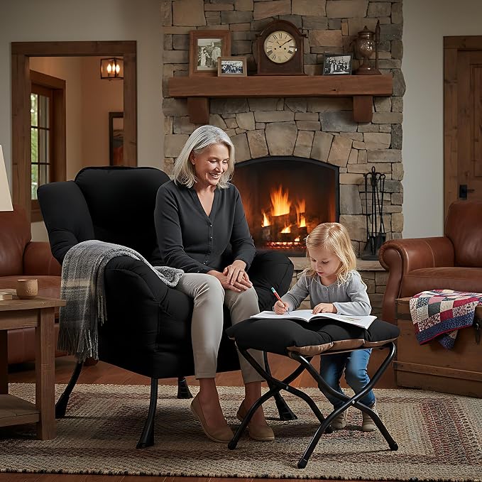 Welnow Lazy Chair with Ottoman, Modern Accent Chair with Armrests and a Side - Image 6