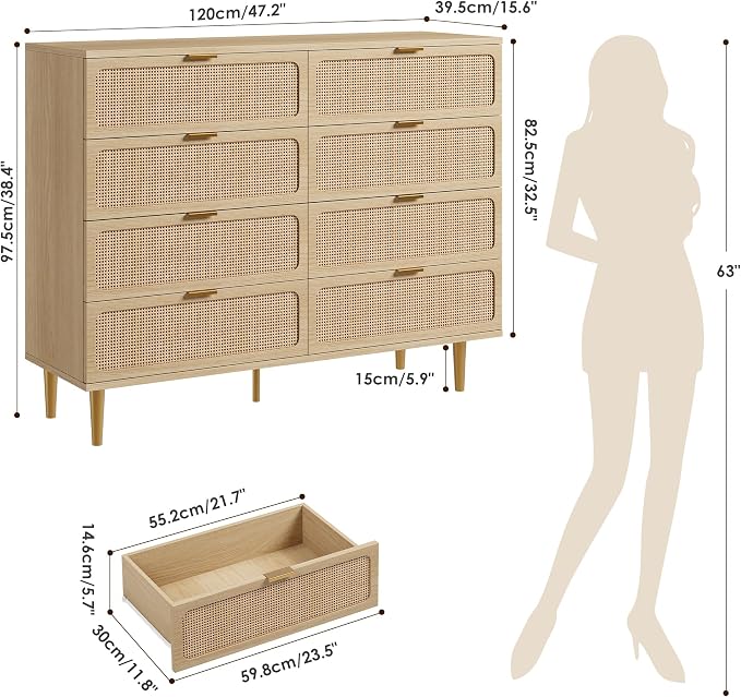GarveeHome Rattan 8 Drawer Dressers - Image 2