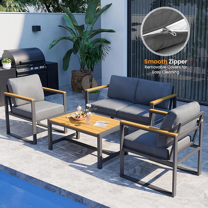 Pamapic 4 Pieces Outdoor Patio Furniture Set, Modern Metal Balcony Furniture - Image 2