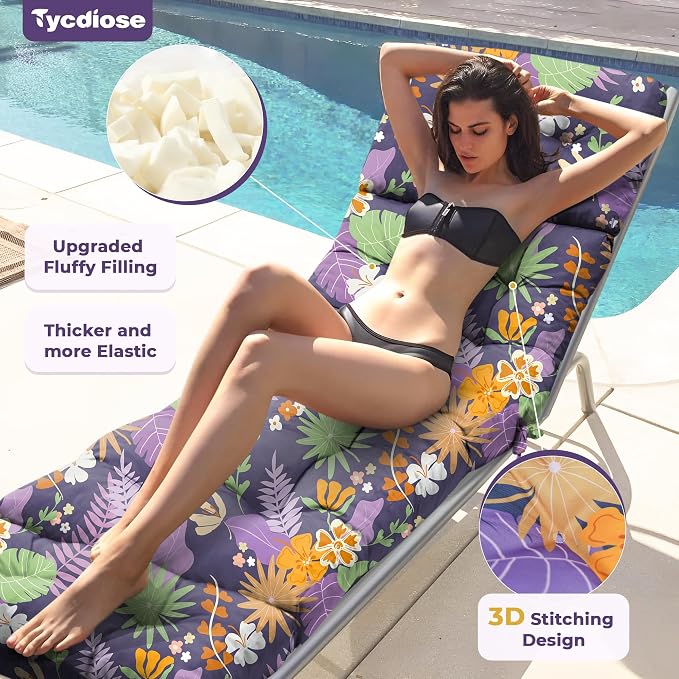 Outdoor Chaise Lounge Chair Cushion Waterproof 74.4 x 22 x 4.7 Inches Thickened - Image 2