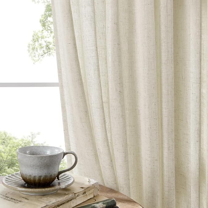 Joydeco Linen Curtains 84 Inch Length 2 Panel Sets, Light Filtering Curtains - Image 3