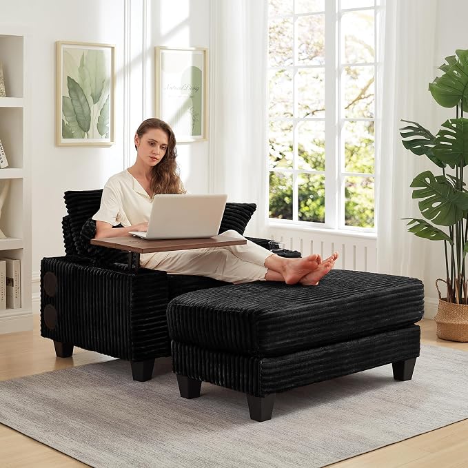KEIKI Corduroy Storage Armrest Sofa, Single Versatile Seat - Image 5
