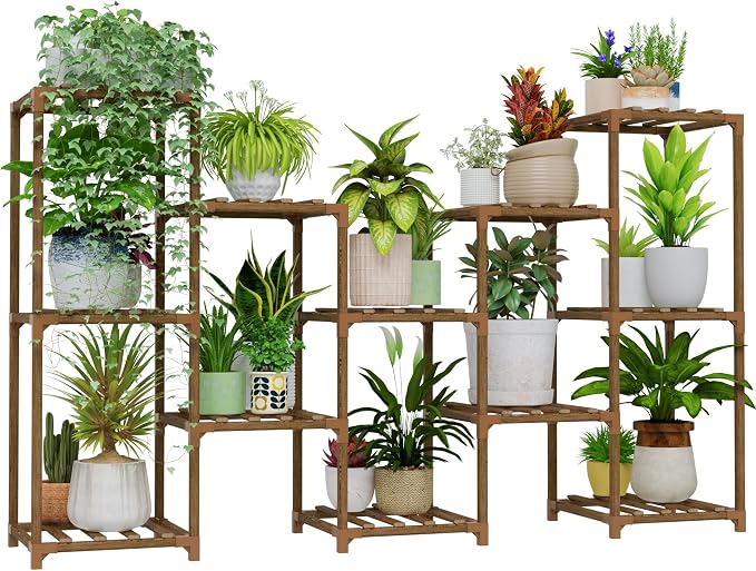 Bamworld Large Plant Shelf Outdoor Wood Plant Stand Large Rack by Bamworld