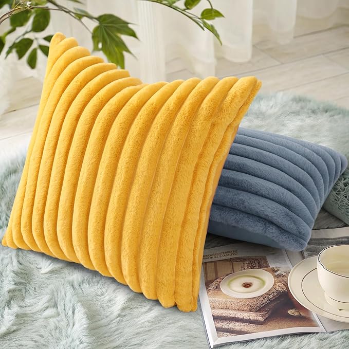 decorUhome Summer Cozy Faux Fur Throw Pillow Covers 18x18 Set of 2 Decorative - Image 4