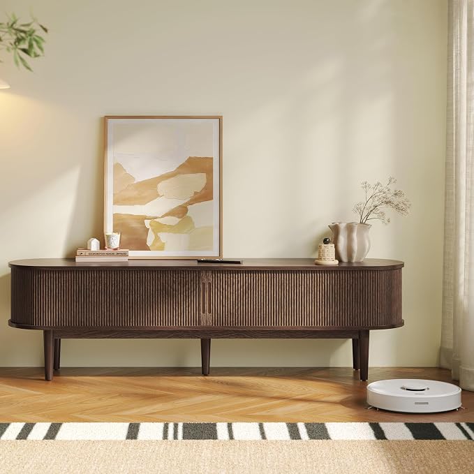 LINSY HOME 70" Fluted TV Stand for TVs up to 80 Inch, Mid Century Modern - Image 2