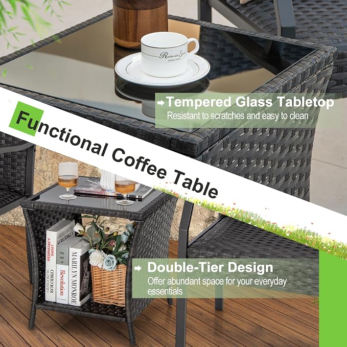 Tangkula 3 Pieces Patio Wicker Chair Set, Waterproof All Weather Resistant - Image 9