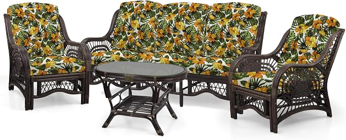 Malibu Lounge Set of 4: 2 Natural Rattan Wicker Chairs, Three-Seater Sofa - Image 2