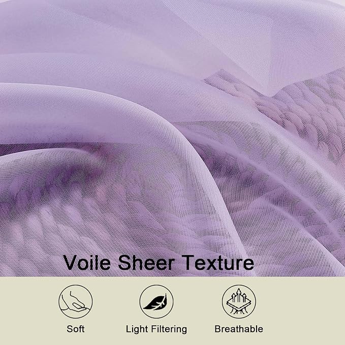 Lavender Valances for Windows, Lavender Sheer Curtains 14 Inch Length 2 Pack - Image 3